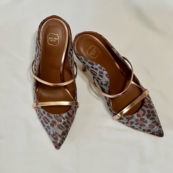 Malone Souliers Leopard Print Maureen Mules with Rose Gold Straps and heel - Picture 3 of 8